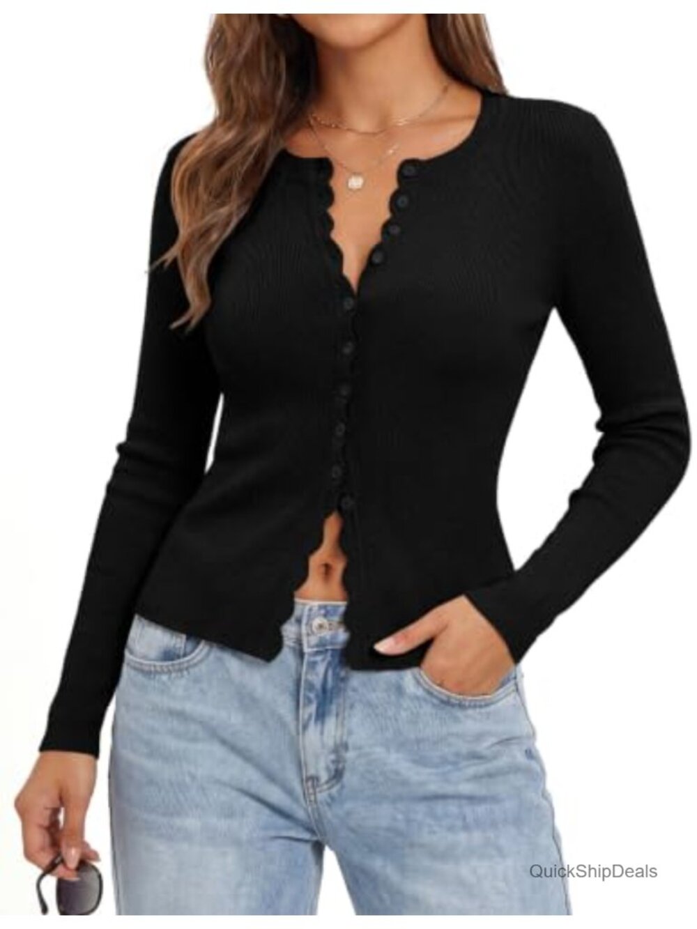 Cropped Cardigan for Women Long Sleeve Button Up Knit Sweater Fall Outfit
